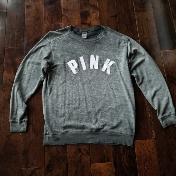 PINK Victoria's Secret Washed Out Charcoal Grey/Black Lightweight Sweatshirt - Picture 1 of 8